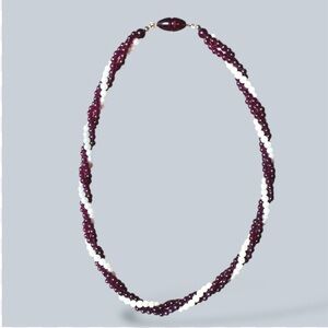 Vintage Burgundy & Milky White Twisted Bead Necklace 17”